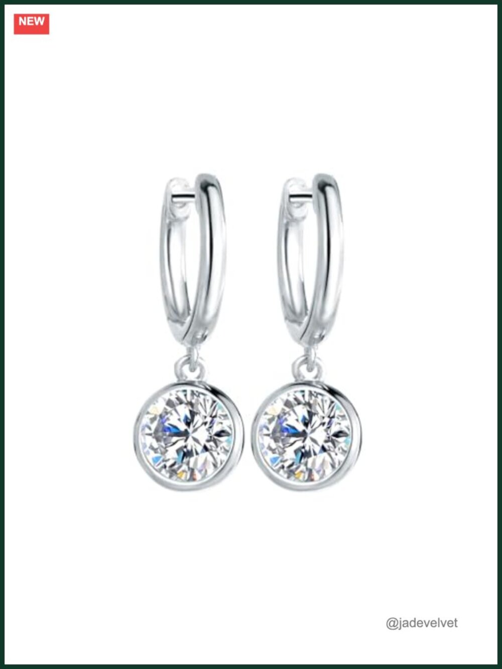 14K White Gold Diamond Hoop Earrings 1ct VVS1 Round Drop